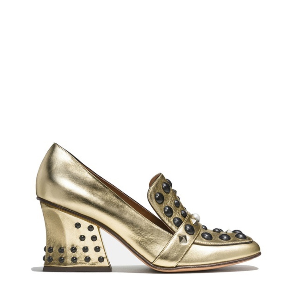 NIB - COACH 1941 Gold Metallic Studded Loafers - Picture 2 of 8